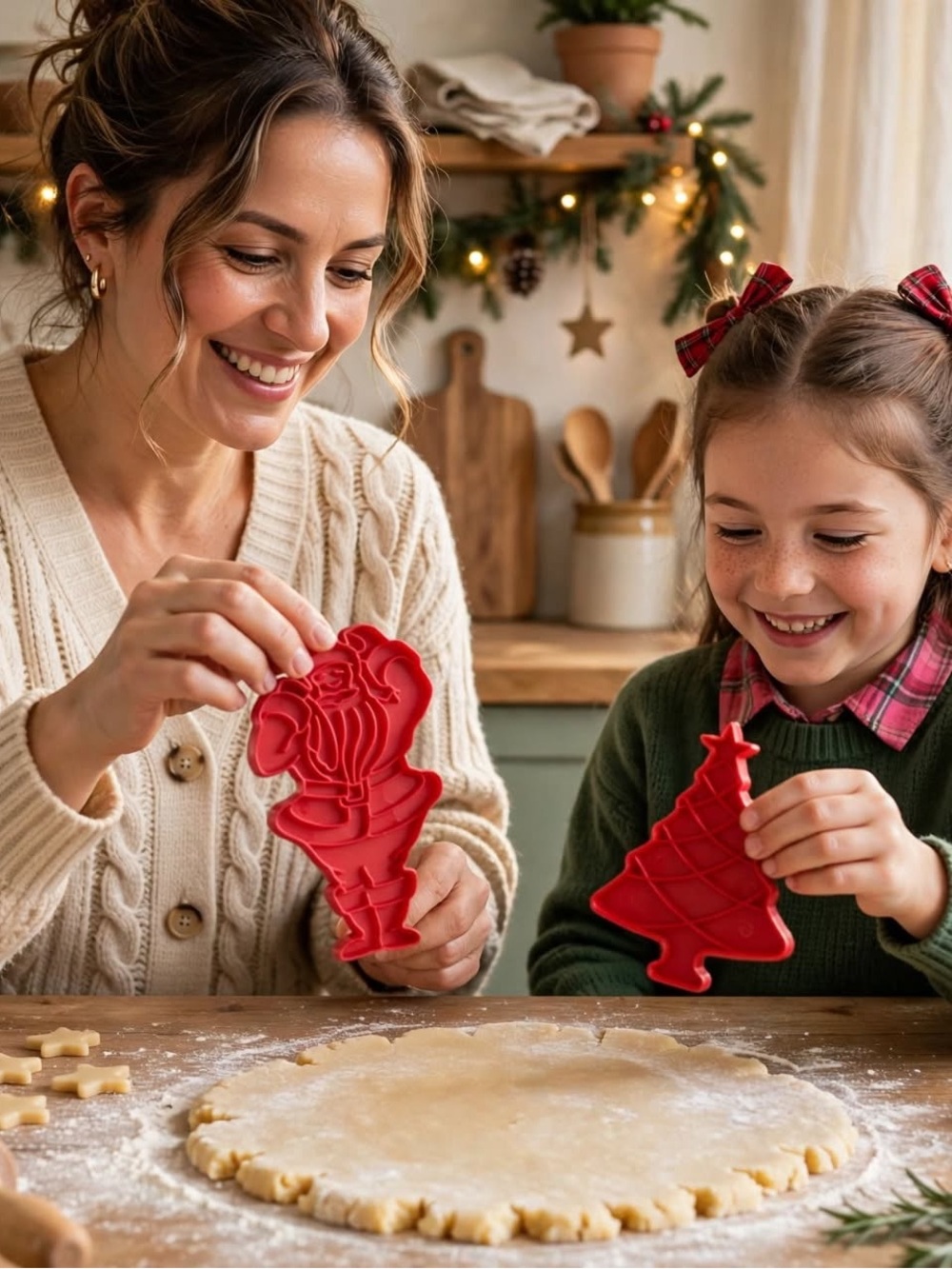 Vintage Red Holiday Cookie Cutter Set – Tree & Santa Silhouettes